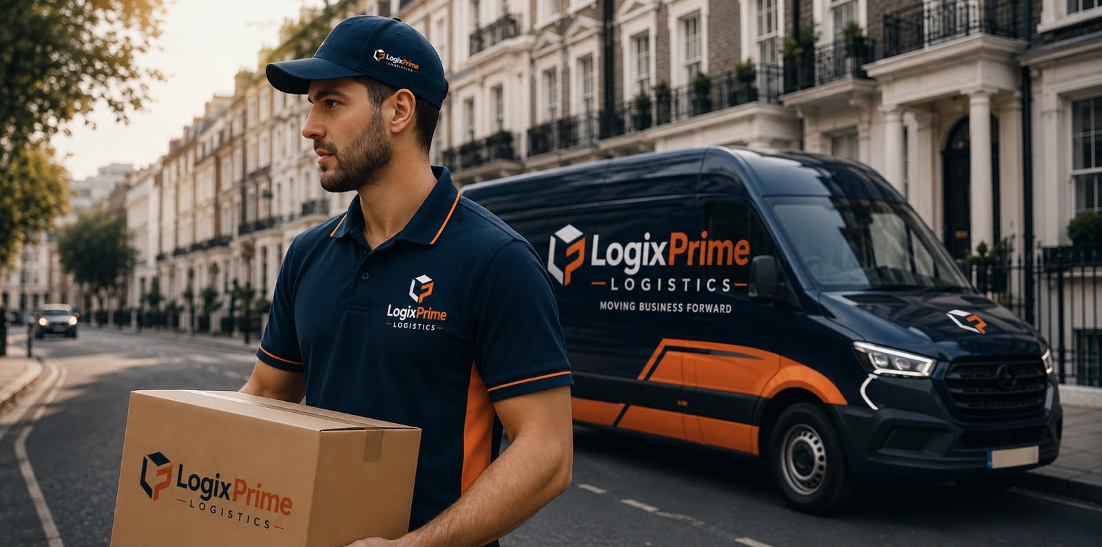 LogixPrime delivery van fleet on a UK road